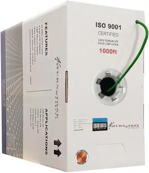 CAT6 Plenum (CMP) Cable, 100% Solid Bare Copper, 1000FT | 23AWG 4Pair, Solid 550MHz Network Cable Unshielded Twisted Pair (UTP) Green