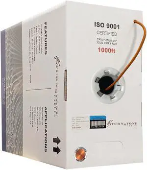 CAT6 Plenum (CMP) Cable, 100% Solid Bare Copper, 1000FT | 23AWG 4Pair, Solid 550MHz Network Cable Unshielded Twisted Pair (UTP) Orange