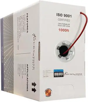 CAT6 Plenum (CMP) Cable, 100% Solid Bare Copper, 1000FT | 23AWG 4Pair, Solid 550MHz Network Cable Unshielded Twisted Pair (UTP) Red