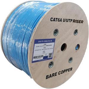 TS Cables Cat6a 1000ft UTP Riser Bare Copper 23 AWG Solid CMR Cable Blue