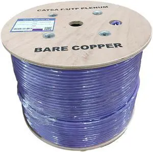 Cat6A Plenum Shielded F/UTP Cable 1000ft, ETL Listed, Overall Foil Shield Purple