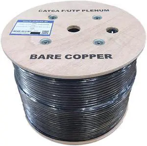Cat6A Plenum Shielded F/UTP Cable 1000ft, ETL Listed, Overall Foil Shield Black