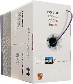 CAT6 Plenum (CMP) Cable, 100% Solid Bare Copper, 1000FT | 23AWG 4Pair, Solid 550MHz Network Cable Unshielded Twisted Pair (UTP) Purple