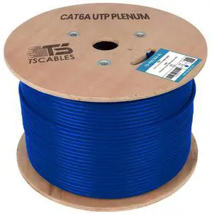 TS Cables Cat6a Plenum 750 MHz UTP Bare Copper 1000ft Ethernet Cable Blue