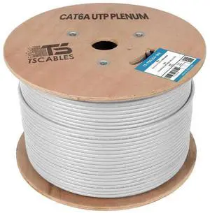 TS Cables Cat6A Plenum 750 MHz UTP Bare Copper 1000ft Ethernet Cable White