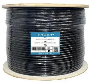 TS Cables Cat6a Plenum 750 MHz UTP Bare Copper 1000ft Ethernet Cable Black