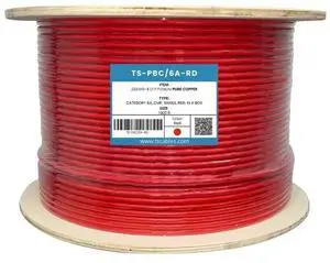 TS Cables Cat6a Plenum 750 MHz UTP Bare Copper 1000ft Ethernet Cable Red