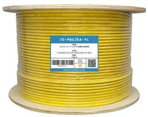 TS Cables Cat6a Plenum 750 MHz UTP Bare Copper 1000ft Ethernet Cable Yellow