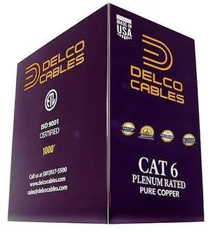 ETL Listed Cat6 Plenum 1000ft Solid Bare Copper 550 Mhz Ethernet Cable Black