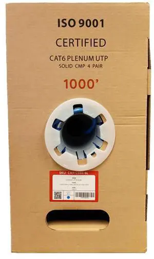 ATS Cat6 Plenum 1000ft 550 Mhz 23 Awg Ethernet Networking Bulk Cable Black Yellow