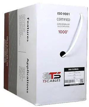 TSCables | Cat6 Riser (CMR) Bulk Ethernet Cable 1000ft, 23AWG Solid Bare Copper, 550MHz, PoE++ (4PPoE), High-Performance Network Cable, Unshielded Twisted Pair (UTP) (White, 1000ft)