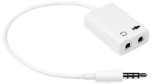 White headset adapter for headsets with separate headphone / microphone plugs - 3.5mm 4 position to 2x 3 position 3.5mm M/F