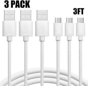 3 Pack USB A To Type C Charging Cable Power Cord Data Sync Lead For Samsung Galaxy S23 Ultra 5G S9 S10 S20 S21 S22 FE S23+ White 3 ft.