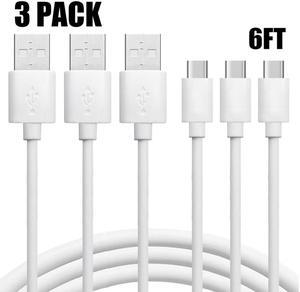 3 Pack USB A To Type C Charging Cable Power Cord Data Sync Lead For Samsung Galaxy S23 Ultra 5G S9 S10 S20 S21 S22 FE S23+ White 6 ft.