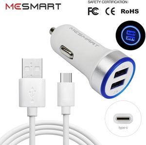 USB Car Charger Plug Power Adapter & USB A To Type C Charging Cable For Samsung S23 S22 Ultra 5G S23+ A53 A32 A13 A03s /Moto G7 G6 / LG Stylo 6/5/4 /Google 7 6 Pro 6a White 6 ft.
