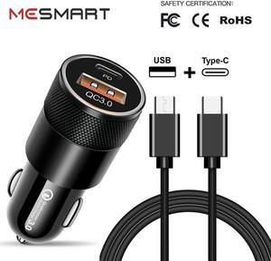 Fast USB + Type C Car Charger Power Adapter & USB-C To USB-C Charging Cable For iPhone 15 Pro Max Plus / Samsung Galaxy S23 S22 Ultra 5G S23+ A54 A34 A14 A03s /Google 8 7 6 Pro 8a 7a Black 3 Ft.