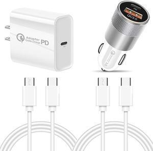 Fast PD Wall Charger & USB + Type C Car Charge & 2 Pack USB-C Charging Cable For iPhone 15 Pro Max Plus / Samsung Galaxy S23 S22 Ultra 5G S23+ A54 A34 A14 A03s / Google 8 7 6 Pro 8a 7a White 3 ft.