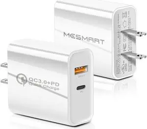 35W USB C Wall Charger Block, 2-Pack 2Port PD+QC Fast Power Adapter, Type C Charging Brick Cube Plug for iPhone 11/12/13/14/Pro Max, SE/XS/XR/X, iPad/AirPods Pro, Samsung, Google, Tablet, Android