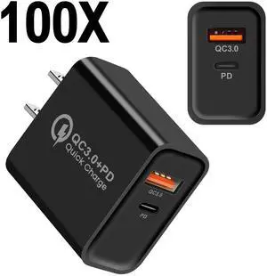 Mesmart 100 Pack 2025 Upgrade Black US Plug Quick Charge Home Wall Charger USB+Type C PD QC3.0 Power Adapter For Motorola Edge (2025) Edge 60 Pro Edge 60 ,Motorola Moto G Power (2025) For OnePlus 13s