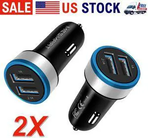 Mesmart  2 Pack US LED Car Charger 3.1A Fast Charge Dual Port USB Lighter Adapter for iPhone 16 15 14 13 12 11 Pro Max X XR XS 8 Plus 6s, iPad, Samsung Galaxy S25 S24 S23 S22 S21 S10 Plus Z Fold Flip7