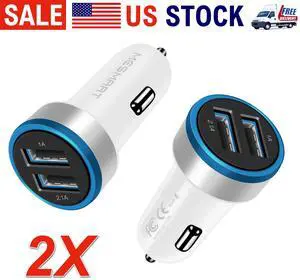 Mesmart US 2 Pack Fast 18W Car Charger Adapter, 3.1A LED Cigarette Lightter USB Car Charger Dual USB Ports Fit for iPhone 16 15 14 13 12 Pro Max 8 Plus XR Samsung Galaxy S25/24/23/22/21/10, iPad