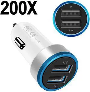 Mesmart 200 Pack 2025 Upgrade US USB Car Charger 18 Watt Dual USB-C Car Charger Adapter Fast Charge Cigarette Lighter Adapter USB Charger Plug LED for iPhone 16/15/14/13/12/11/Pro Max  iPad Samsung