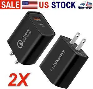 MESMART 2 Pack 35W USB C Fast Charger+Quick Fast Charger 3.0 Wall Charger, Dual Port PD USB Fast Charging Block Power Adapter Compatible iPhone 17/16/15/14/13/12/11 Pro Max/XS/SE/8 Plus, Samsung S25