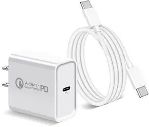 Mesmart US Fast Travel PD Type C Wall Charger Power Adapter & USB-C To USB-C Charging Cable For iPhone 17 16 15 Pro Max Plus 16e 17 Air / Samsung Galaxy S25 S24 S23 S22 S21 Z Fold 7 6 5 White 3ft/1M.