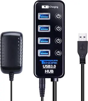 USB 3.0 Hub, Tendak USB Hub with 4 USB 3.0 Data Ports + 1 USB Smart Charging Port and Power Supply Adapter with Individual On/Off Port Switches for PS4 Pro PS4 Slim Xbox One USB 3.0 Hub, Tendak USB Hub with 4 USB 3.0 Data Ports + 1 USB Smart Charging Port and Power Supply Adapter with Individual On/Off Port Switches for PS4 Pro PS4 Slim Xbox One