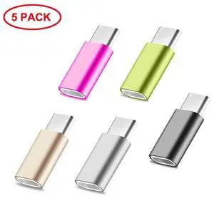USB Type C Adapter 5 Pack, Tipsun Micro USB Female to USB C Male Adapter Convert Connector for Samsung Galaxy S8 MacBook LG G5 G6 Nexus 5X 6P HTC and More (Black+Silver+Gold+Pink+Green)