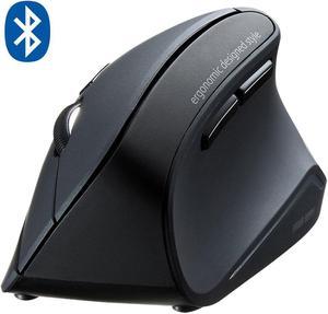 SANWA Bluetooth Vertical Ergonomic Mouse, Blue LED Optical Mice, 3 Adjustable DPI 800/1200 / 1600, 6 Buttons, for PC Laptop Computer MacBook, Black, GMAERGBT11