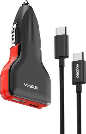 VogDUO USB-C Car charger, 57W Power Delivery, Fast charging, USB C Cable, For iPhone 13 Pro/MacBook Pro/Nintendo Switch/iPad Air/ Pro/ AirPods- Black