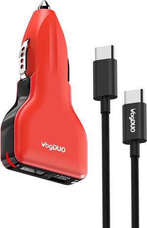 VogDUO USB-C Car charger, 57W Power Delivery, Fast charging, USB C Cable, For iPhone 13 Pro/MacBook Pro/Nintendo Switch/iPad Air/ Pro/ AirPods- Red