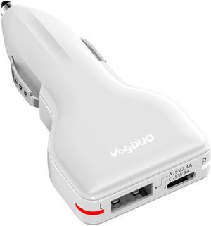 VogDUO 27W Type-C & Type-A Car Charger, ultra-slim, travel-friendly, compatible with iPhone, iPad, Apple Watch, and more- White