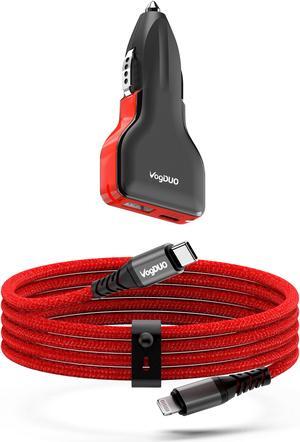 VogDUO Car Charging Kit, MFi certified 6.6ft USB-C to Lightning Cable, 57W Power Delivery Car Charger, Compatible with iPhone, iPad, AirPods, MacBook, Nintendo Switch, Go Pro, Powerbeats- Black