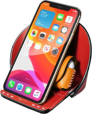 VogDUO- Genuine Leather Stand, smart-phone stand, MagSafe Charger cable-secured design, Foldable, lightweight, multi-angle, Compatible with iPhone 13, Google Pixel, Samsung Galaxy, Red
