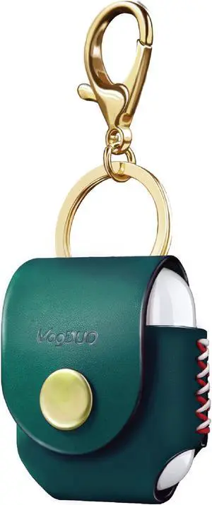 VogDUO- Italian Genuine Leather Case for AirPods, portable carry case, Lightning port slot design, premium metal hook for the bag, keychain or jeans, YKK button applied- Emerald