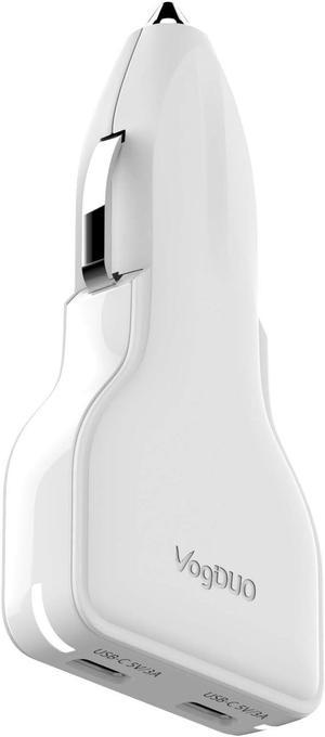 VogDUO Charger Go, Dual Port, USB Type-C 30W Car Charger, ultra-compact size, compatible with iPhone, iPad, Apple Watch, and more- White