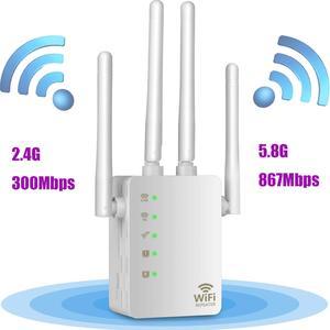 2.4G/5G Dual Band WiFi Repeater 1200Mbps Wireless AP Range Extender Wifi Signal Amplifier with 4 Antennas for Hotel/Home/Office