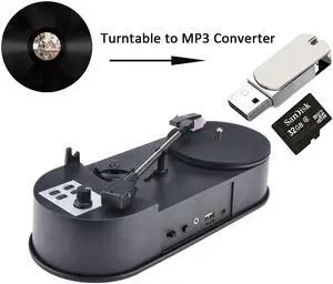 33/45RPM Turntable Player Converter to Save Vinyl Music Records to TF Card/USB Flash Driver Built in Speaker No Need PC Required Turntable to MP3