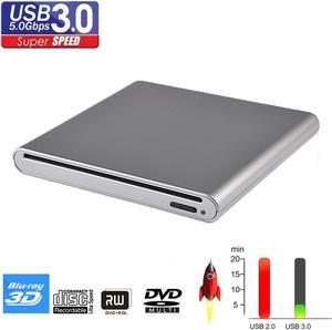 External 3D Blu-Ray Burner DVD Writer Drive USB 3.0 Blu-ray Drive Player CD DVD Recorder Reader for Windows XP/7/8/10, Mac OS