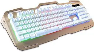 IMICE Gaming Keyboard Wired USB Gamer Keyboards 104 Keys Computer Keyboard Metal Panel Floating Backlit Keyboard For Desktop/PC(Gold)