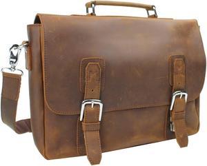 Vagarant Traveler Full Grain Leather Laptop Bag with Clasp Lock L55. Vintage Brown