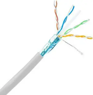 Bulk Shielded Cat6a White Ethernet Cable, 10 gig Solid,  500 Mhz, 23 AWG, Spool, 1000 foot