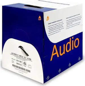 Outdoor/Direct Burial Speaker Cable, Black, Pure Copper, CMR/CL3R, 16/4 (16 AWG 4 Conductor), 65 Strand / 0.16mm, Pullbox, 500 foot