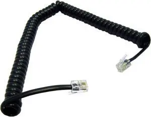 Telephone Handset Cord (Voice), 4P4C RJ22 male to RJ22 male, Black, Coil, Reverse, 12 foot. *25 inches coiled*