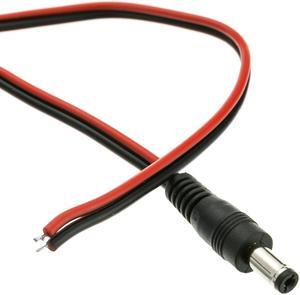 DC Power Plug to 22AWG Bare Wire, DC Male to Open Ends, 1 foot