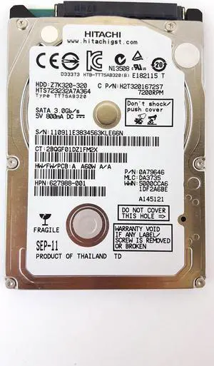 HITACHI Hts723232A7A364 Travelstar Z7K320 320Gb 7200Rpm Sataii 16Mb Buffer 2.5Inch Low Profile(7.0Mm) Hard Disk Drive