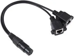 3-pin XLR Female to 2 x RJ45 Female Ethernet LAN Network Extension Cable, Cable Length: 30cm(Black)