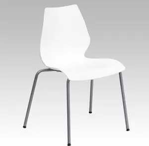 HERCULES Series 770 lb. Capacity White Stack Chair with Lumbar Support and Silver Frame